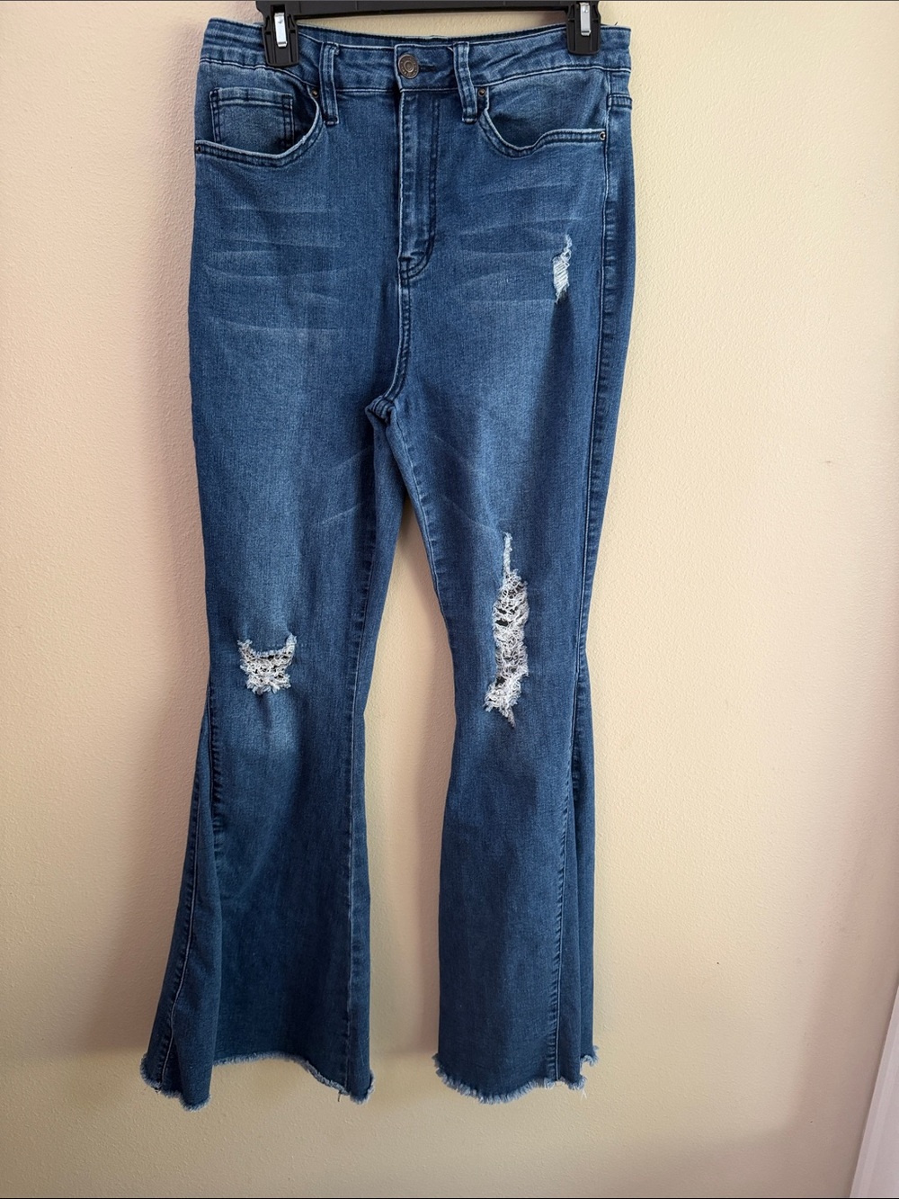High-Rise Distressed Flare Jeans - Blue Sz31